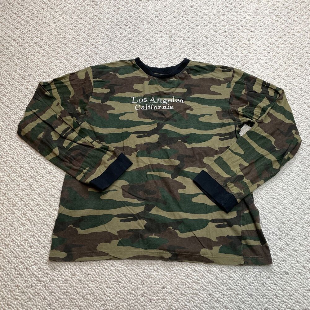 Eighty Eight Shirt Adult Medium Long Sleeve Green Camo Crew Relaxed Fit Mens